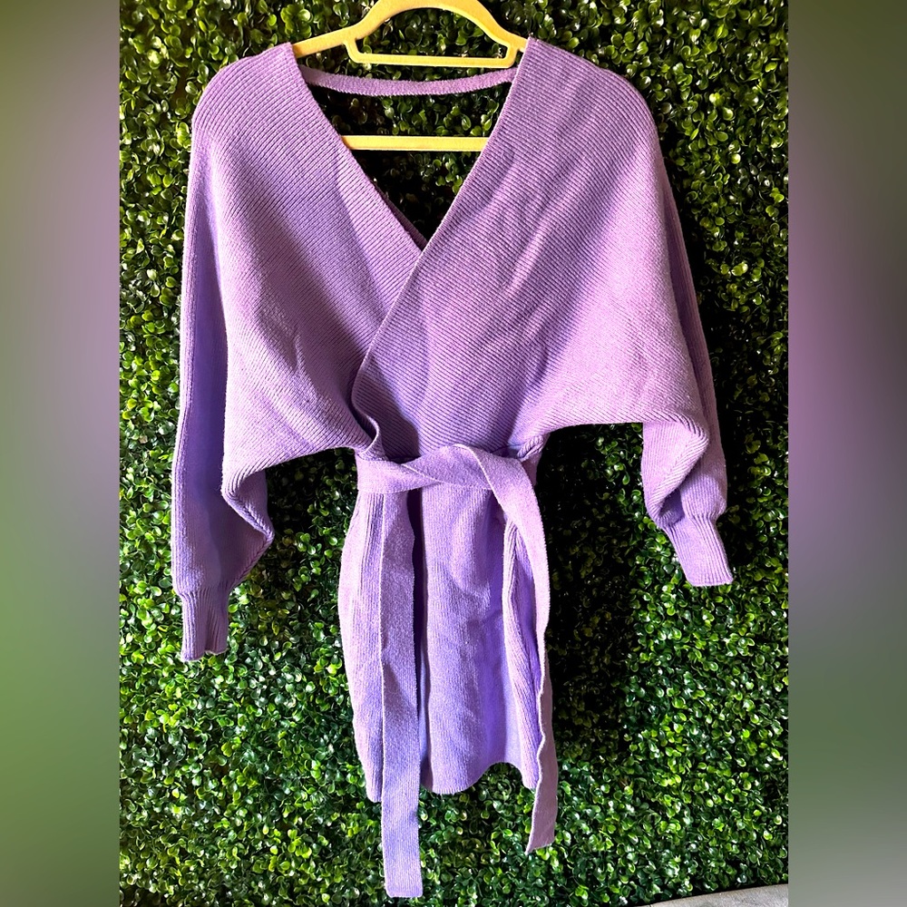 Fashion Nova Deep Lilac V- Neck Sweater Mini Dress